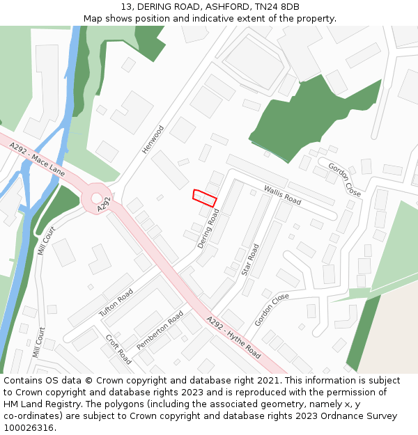 13, DERING ROAD, ASHFORD, TN24 8DB: Location map and indicative extent of plot