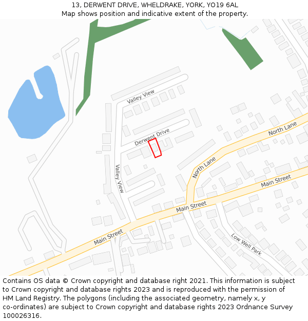13, DERWENT DRIVE, WHELDRAKE, YORK, YO19 6AL: Location map and indicative extent of plot