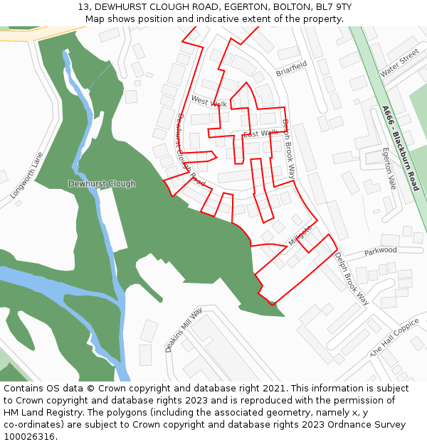 13, DEWHURST CLOUGH ROAD, EGERTON, BOLTON, BL7 9TY: Location map and indicative extent of plot