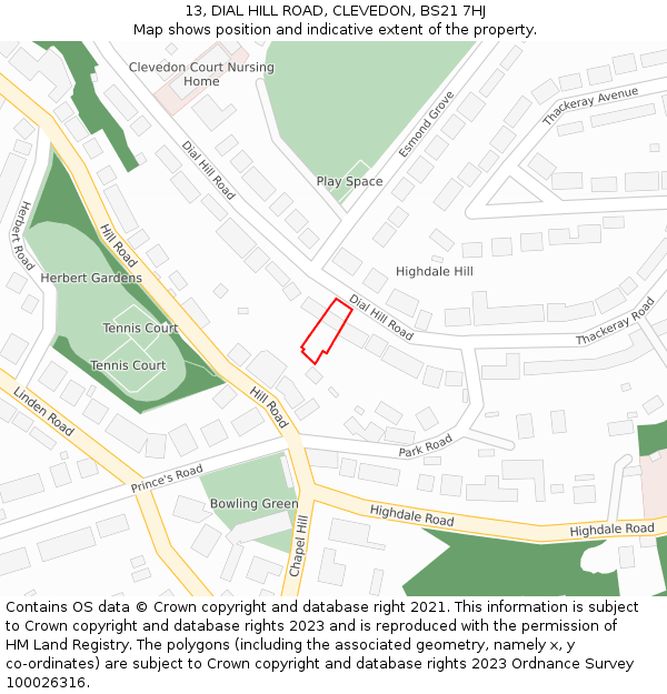 13, DIAL HILL ROAD, CLEVEDON, BS21 7HJ: Location map and indicative extent of plot