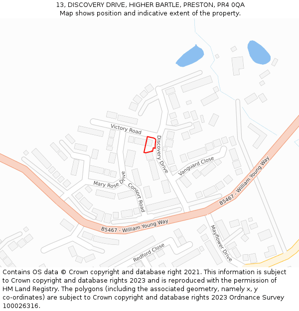 13, DISCOVERY DRIVE, HIGHER BARTLE, PRESTON, PR4 0QA: Location map and indicative extent of plot