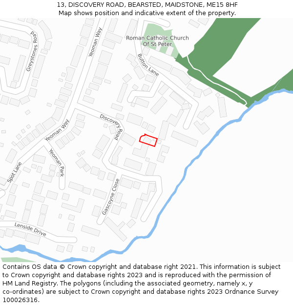 13, DISCOVERY ROAD, BEARSTED, MAIDSTONE, ME15 8HF: Location map and indicative extent of plot