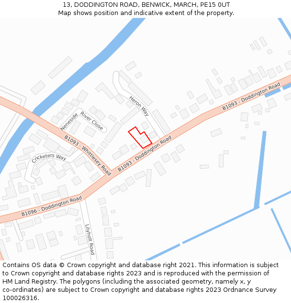 13, DODDINGTON ROAD, BENWICK, MARCH, PE15 0UT: Location map and indicative extent of plot