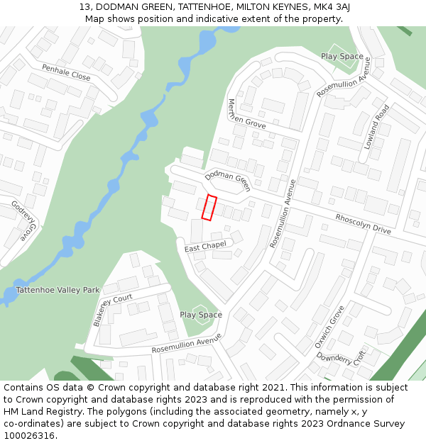 13, DODMAN GREEN, TATTENHOE, MILTON KEYNES, MK4 3AJ: Location map and indicative extent of plot