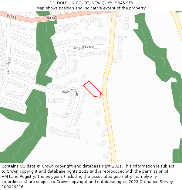 13, DOLPHIN COURT, NEW QUAY, SA45 9TA: Location map and indicative extent of plot