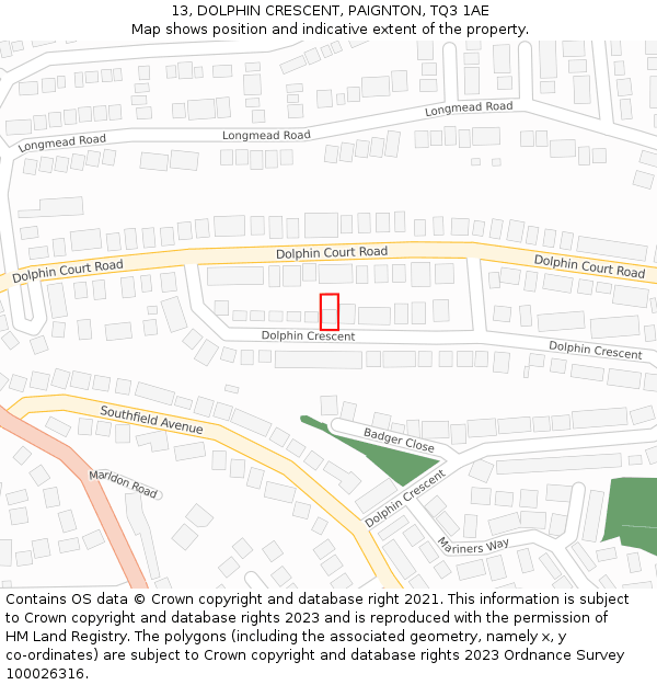 13, DOLPHIN CRESCENT, PAIGNTON, TQ3 1AE: Location map and indicative extent of plot