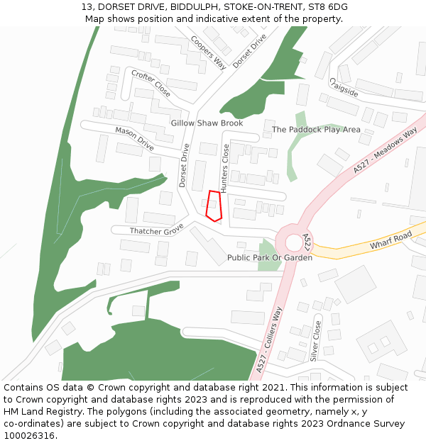 13, DORSET DRIVE, BIDDULPH, STOKE-ON-TRENT, ST8 6DG: Location map and indicative extent of plot