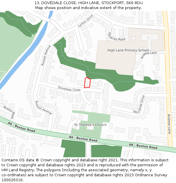 13, DOVEDALE CLOSE, HIGH LANE, STOCKPORT, SK6 8DU: Location map and indicative extent of plot