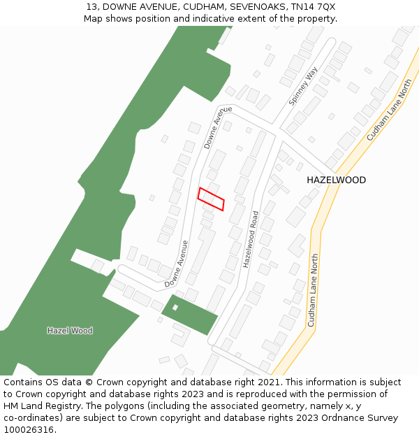 13, DOWNE AVENUE, CUDHAM, SEVENOAKS, TN14 7QX: Location map and indicative extent of plot