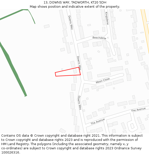 13, DOWNS WAY, TADWORTH, KT20 5DH: Location map and indicative extent of plot