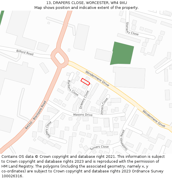 13, DRAPERS CLOSE, WORCESTER, WR4 9XU: Location map and indicative extent of plot