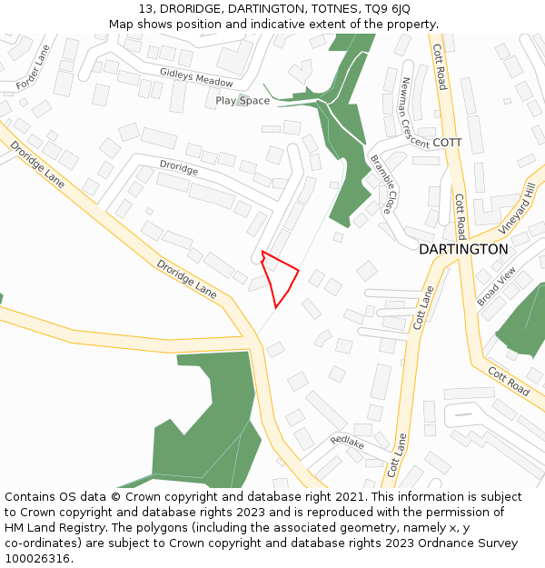 13, DRORIDGE, DARTINGTON, TOTNES, TQ9 6JQ: Location map and indicative extent of plot