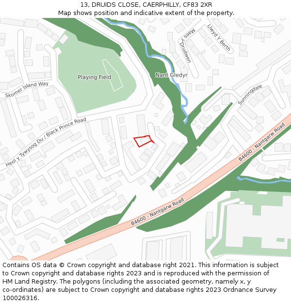 13, DRUIDS CLOSE, CAERPHILLY, CF83 2XR: Location map and indicative extent of plot