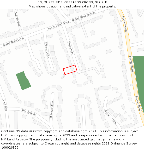 13, DUKES RIDE, GERRARDS CROSS, SL9 7LE: Location map and indicative extent of plot