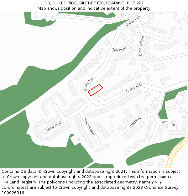 13, DUKES RIDE, SILCHESTER, READING, RG7 2PX: Location map and indicative extent of plot