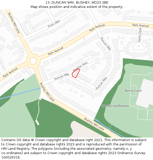 13, DUNCAN WAY, BUSHEY, WD23 2BE: Location map and indicative extent of plot