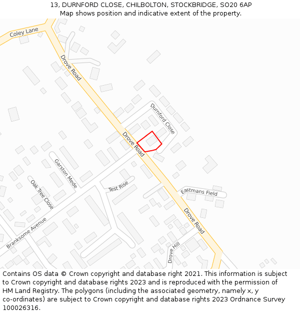 13, DURNFORD CLOSE, CHILBOLTON, STOCKBRIDGE, SO20 6AP: Location map and indicative extent of plot