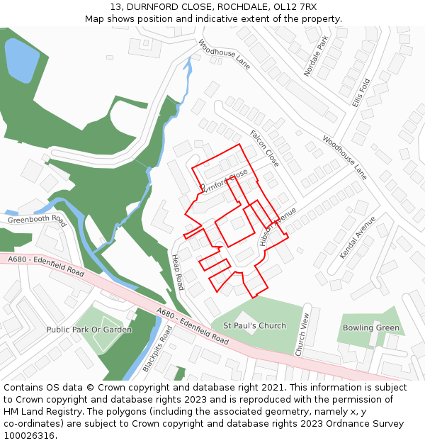 13, DURNFORD CLOSE, ROCHDALE, OL12 7RX: Location map and indicative extent of plot