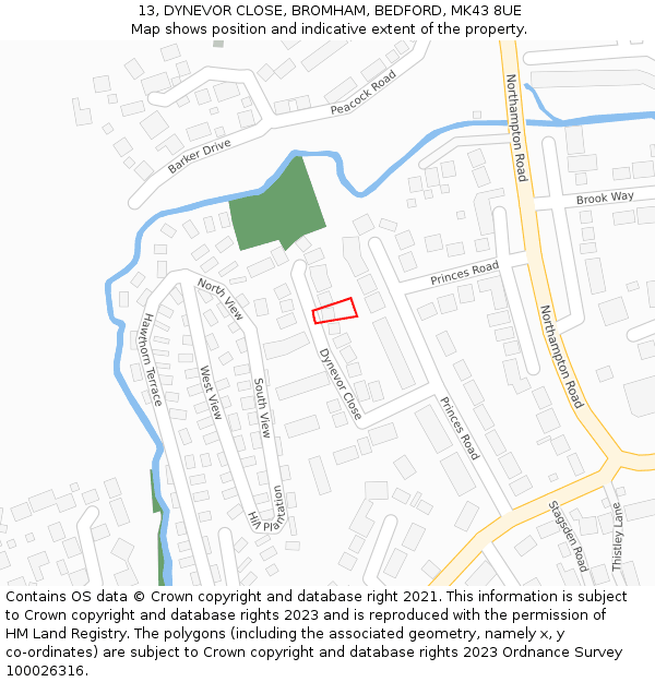 13, DYNEVOR CLOSE, BROMHAM, BEDFORD, MK43 8UE: Location map and indicative extent of plot