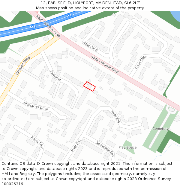 13, EARLSFIELD, HOLYPORT, MAIDENHEAD, SL6 2LZ: Location map and indicative extent of plot