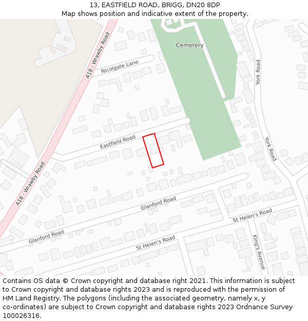 13, EASTFIELD ROAD, BRIGG, DN20 8DP: Location map and indicative extent of plot