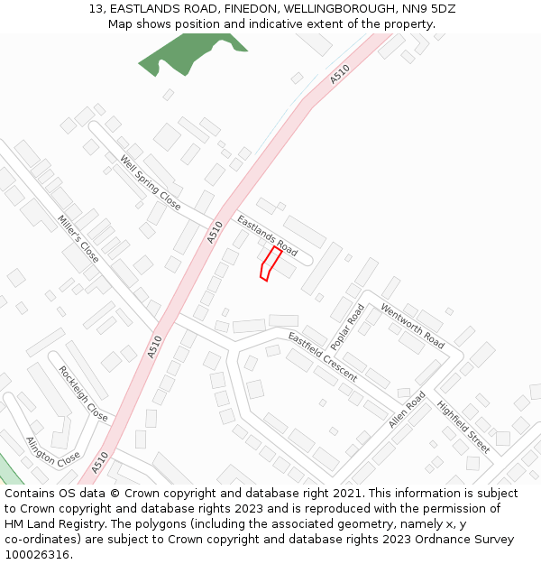 13, EASTLANDS ROAD, FINEDON, WELLINGBOROUGH, NN9 5DZ: Location map and indicative extent of plot