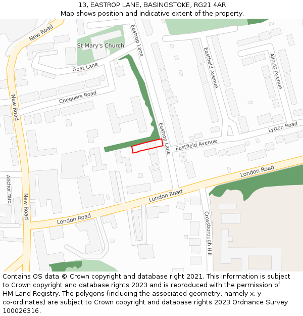 13, EASTROP LANE, BASINGSTOKE, RG21 4AR: Location map and indicative extent of plot