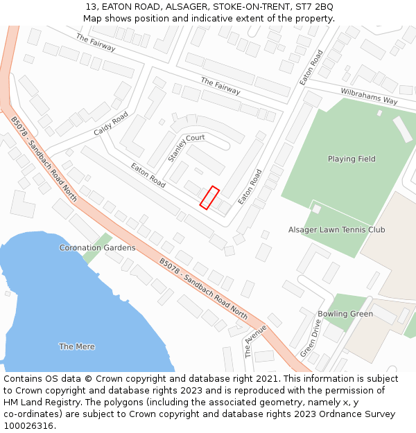 13, EATON ROAD, ALSAGER, STOKE-ON-TRENT, ST7 2BQ: Location map and indicative extent of plot