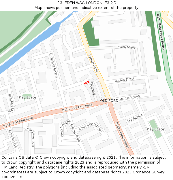 13, EDEN WAY, LONDON, E3 2JD: Location map and indicative extent of plot