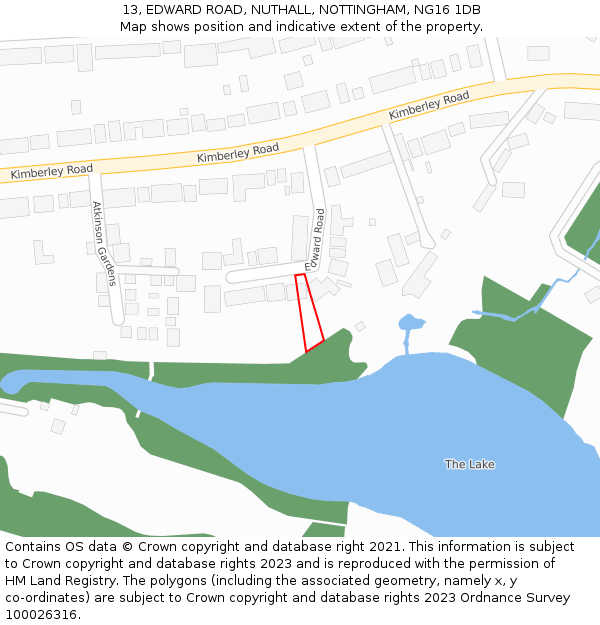 13, EDWARD ROAD, NUTHALL, NOTTINGHAM, NG16 1DB: Location map and indicative extent of plot