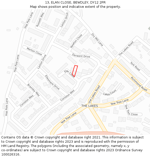 13, ELAN CLOSE, BEWDLEY, DY12 2PR: Location map and indicative extent of plot