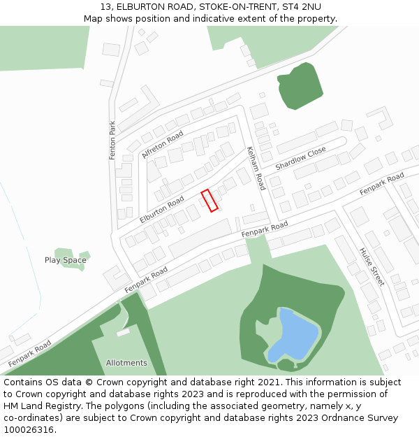 13, ELBURTON ROAD, STOKE-ON-TRENT, ST4 2NU: Location map and indicative extent of plot