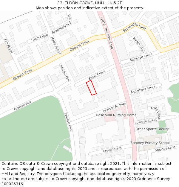 13, ELDON GROVE, HULL, HU5 2TJ: Location map and indicative extent of plot