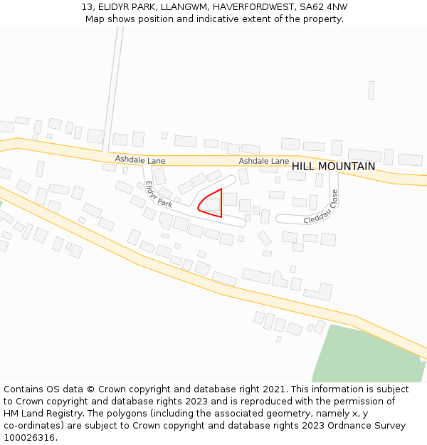 13, ELIDYR PARK, LLANGWM, HAVERFORDWEST, SA62 4NW: Location map and indicative extent of plot