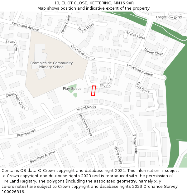 13, ELIOT CLOSE, KETTERING, NN16 9XR: Location map and indicative extent of plot