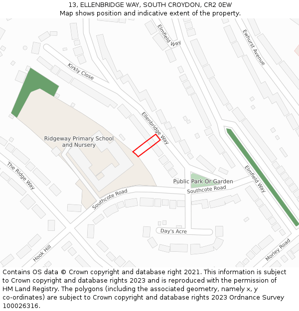 13, ELLENBRIDGE WAY, SOUTH CROYDON, CR2 0EW: Location map and indicative extent of plot