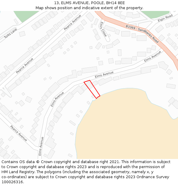 13, ELMS AVENUE, POOLE, BH14 8EE: Location map and indicative extent of plot