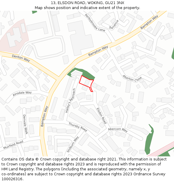 13, ELSDON ROAD, WOKING, GU21 3NX: Location map and indicative extent of plot