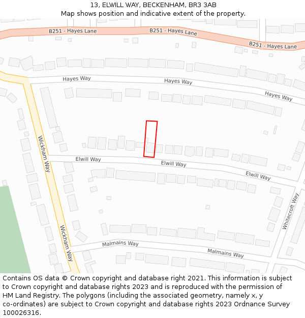 13, ELWILL WAY, BECKENHAM, BR3 3AB: Location map and indicative extent of plot