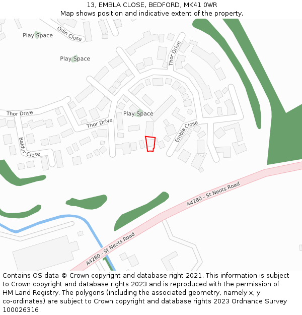 13, EMBLA CLOSE, BEDFORD, MK41 0WR: Location map and indicative extent of plot