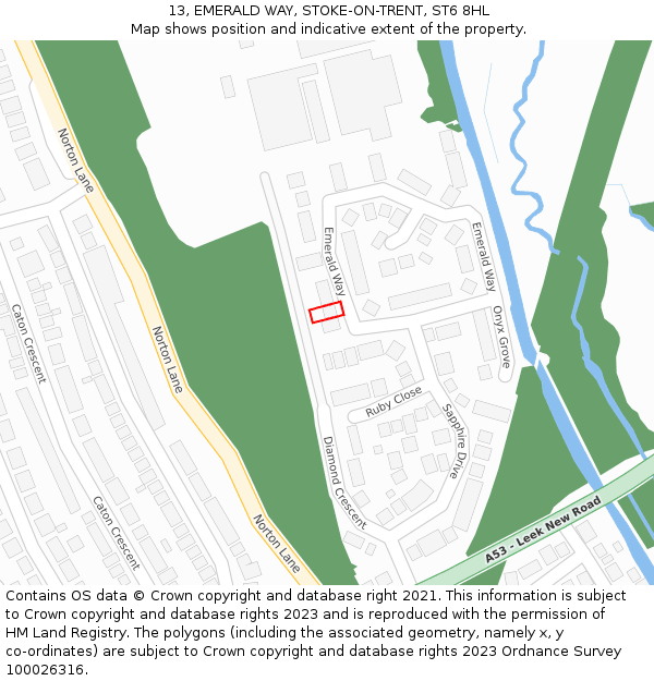 13, EMERALD WAY, STOKE-ON-TRENT, ST6 8HL: Location map and indicative extent of plot