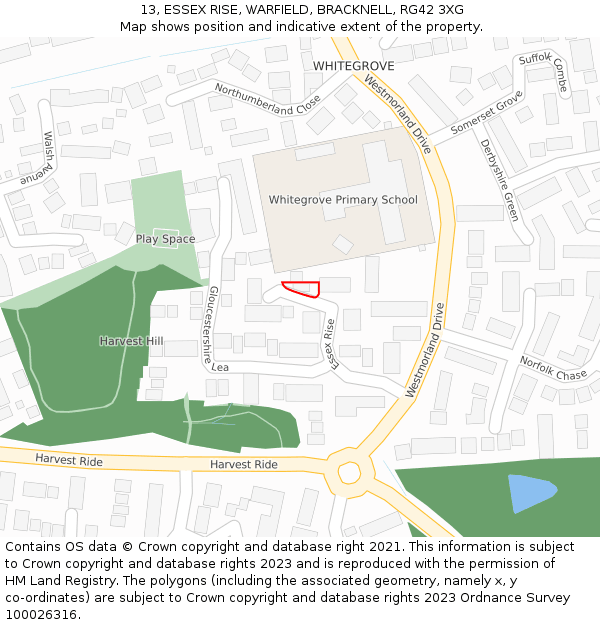 13, ESSEX RISE, WARFIELD, BRACKNELL, RG42 3XG: Location map and indicative extent of plot