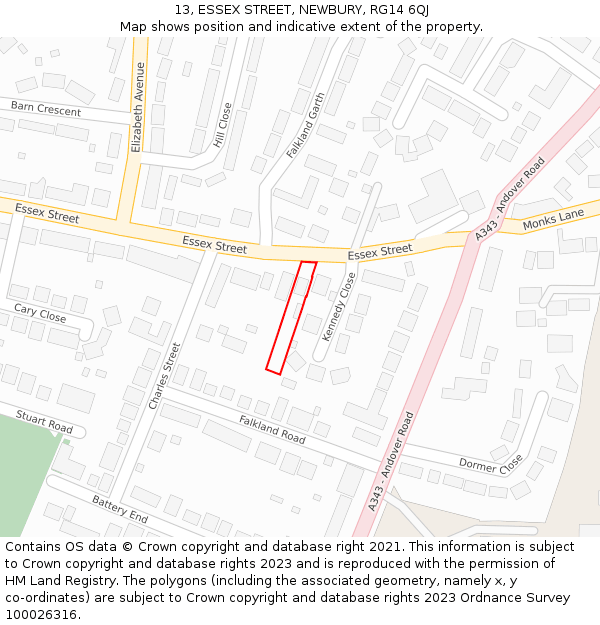 13, ESSEX STREET, NEWBURY, RG14 6QJ: Location map and indicative extent of plot