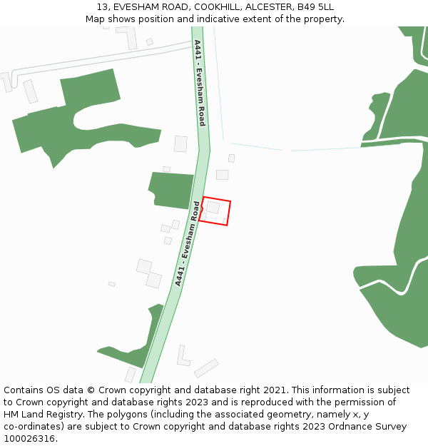 13, EVESHAM ROAD, COOKHILL, ALCESTER, B49 5LL: Location map and indicative extent of plot