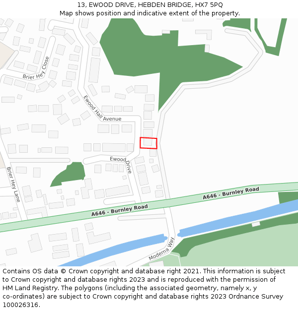 13, EWOOD DRIVE, HEBDEN BRIDGE, HX7 5PQ: Location map and indicative extent of plot