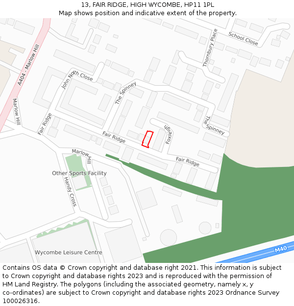 13, FAIR RIDGE, HIGH WYCOMBE, HP11 1PL: Location map and indicative extent of plot