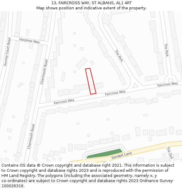 13, FAIRCROSS WAY, ST ALBANS, AL1 4RT: Location map and indicative extent of plot