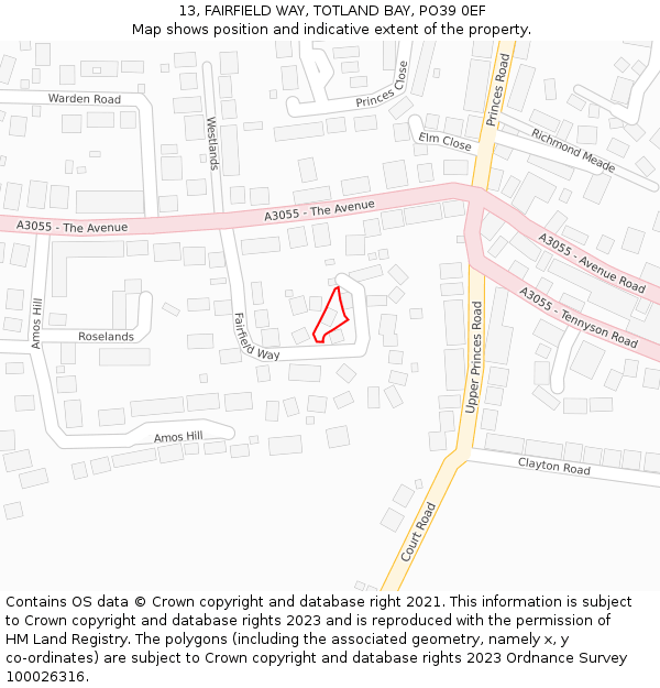 13, FAIRFIELD WAY, TOTLAND BAY, PO39 0EF: Location map and indicative extent of plot