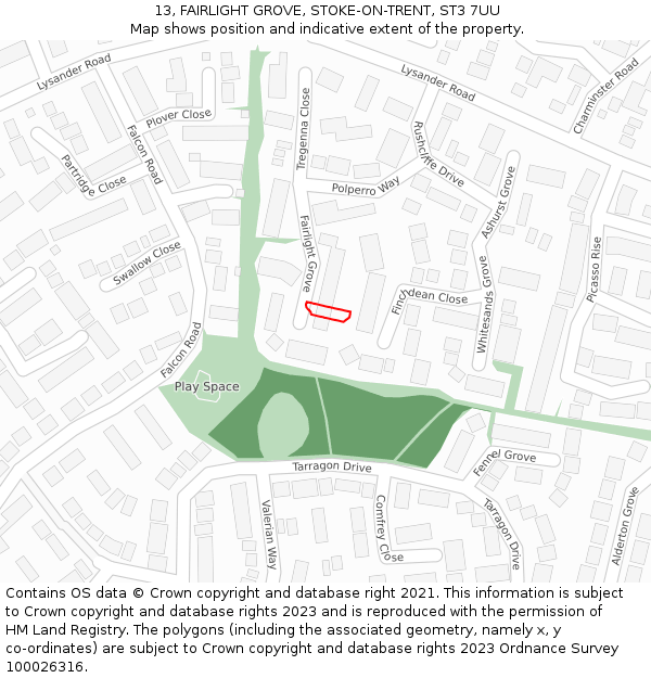 13, FAIRLIGHT GROVE, STOKE-ON-TRENT, ST3 7UU: Location map and indicative extent of plot