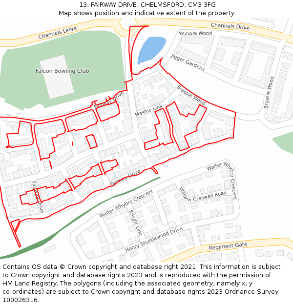 13, FAIRWAY DRIVE, CHELMSFORD, CM3 3FG: Location map and indicative extent of plot